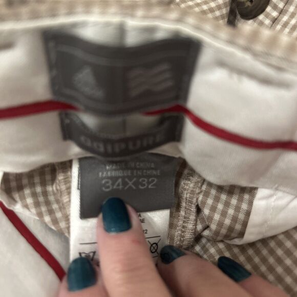 Adidas Adipure Men’s Golf Pants 34x32 Brown White Check Performance Flat Front‎ - Picture 10 of 10